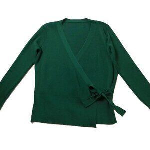 Pullover Sweater XL v-neck long sleeve green ribbed knit top slim fit